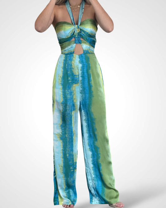 SJQ- TROPIC SILKY HALTER JUMPSUIT