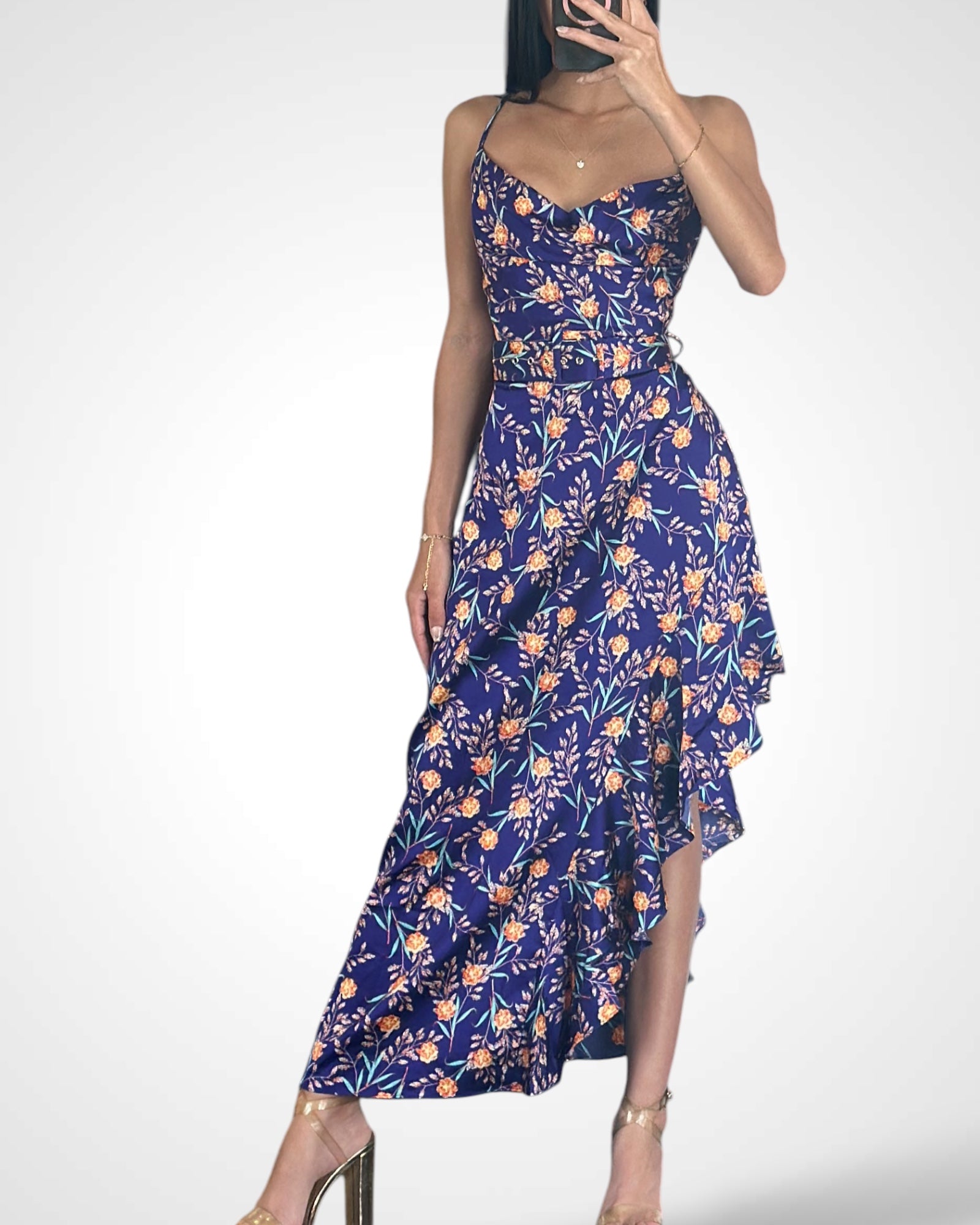 Floral Print Satin Midi Dress