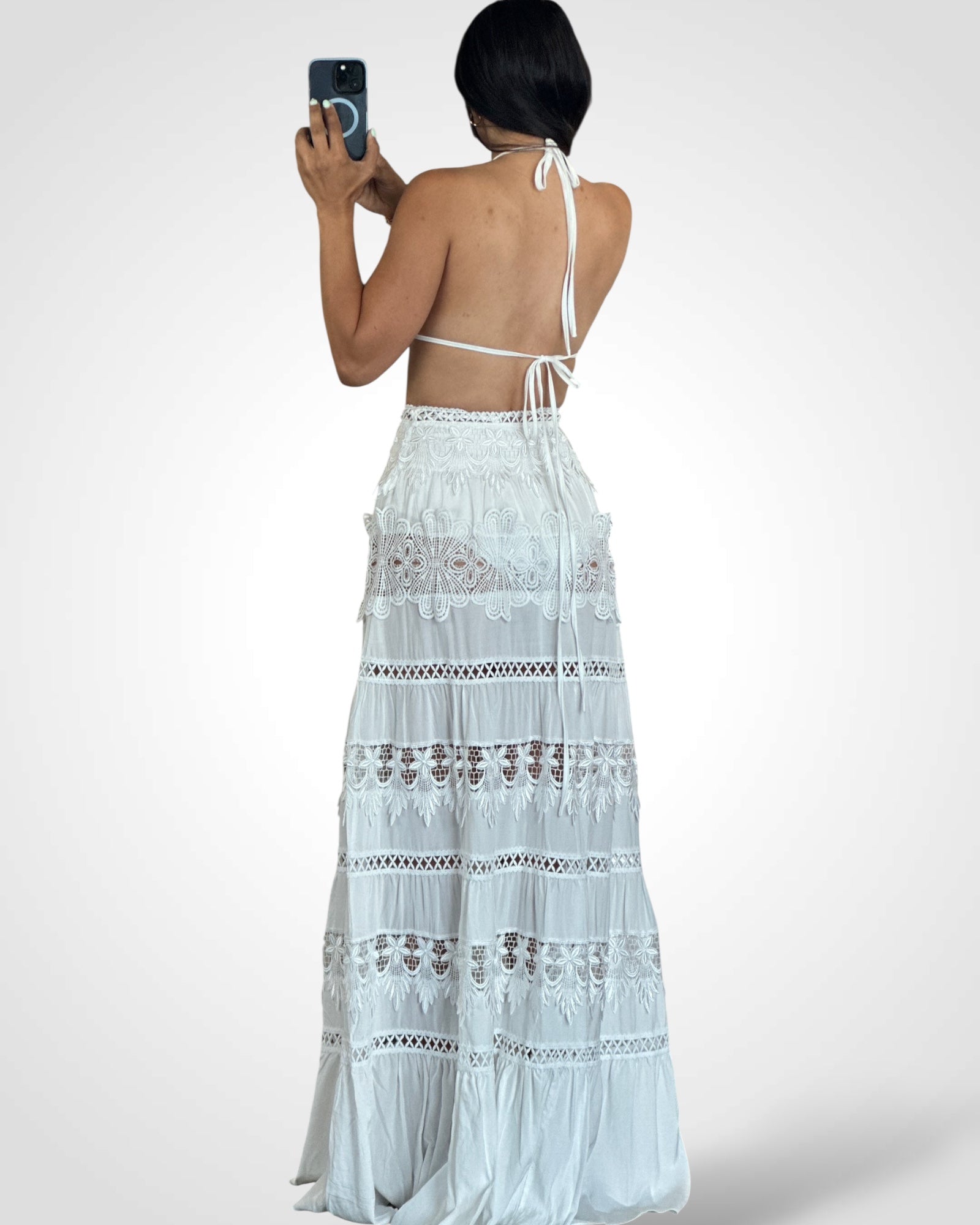 WHITE MAXI SKIRT AND TOP SET•-3