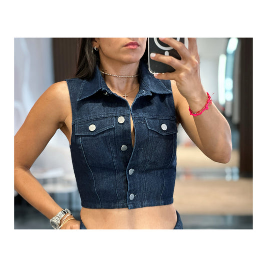Indigo Sleeveless Denim Jacket