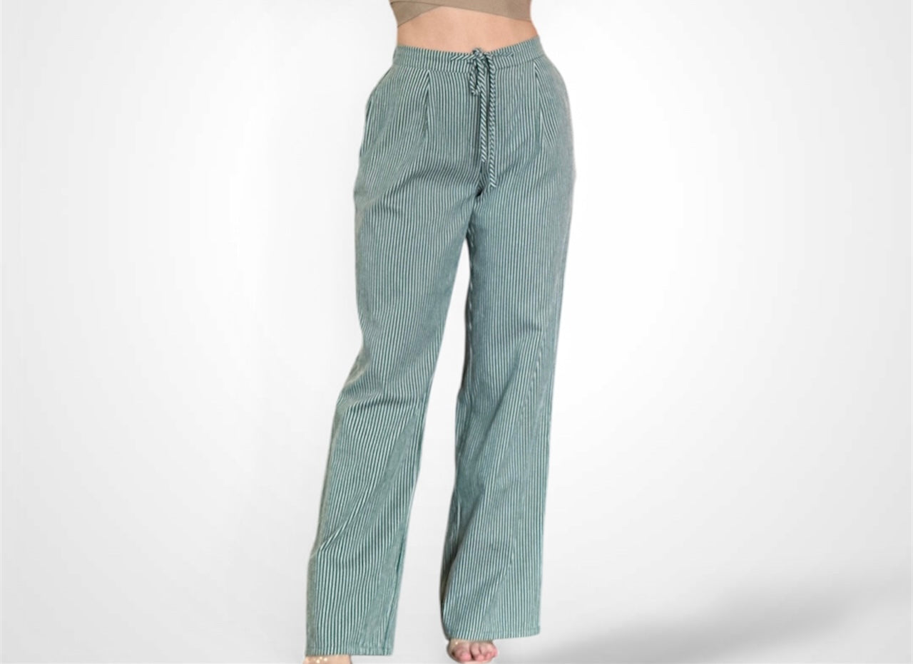 HUNTER STRIPE DRAWSTRING WIDE LEG PANTS•