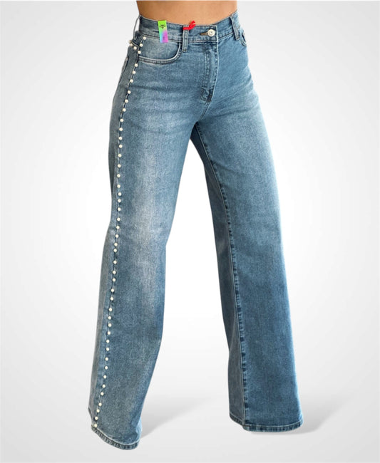 PEARL STUD HIGH RISE WIDE JEANS