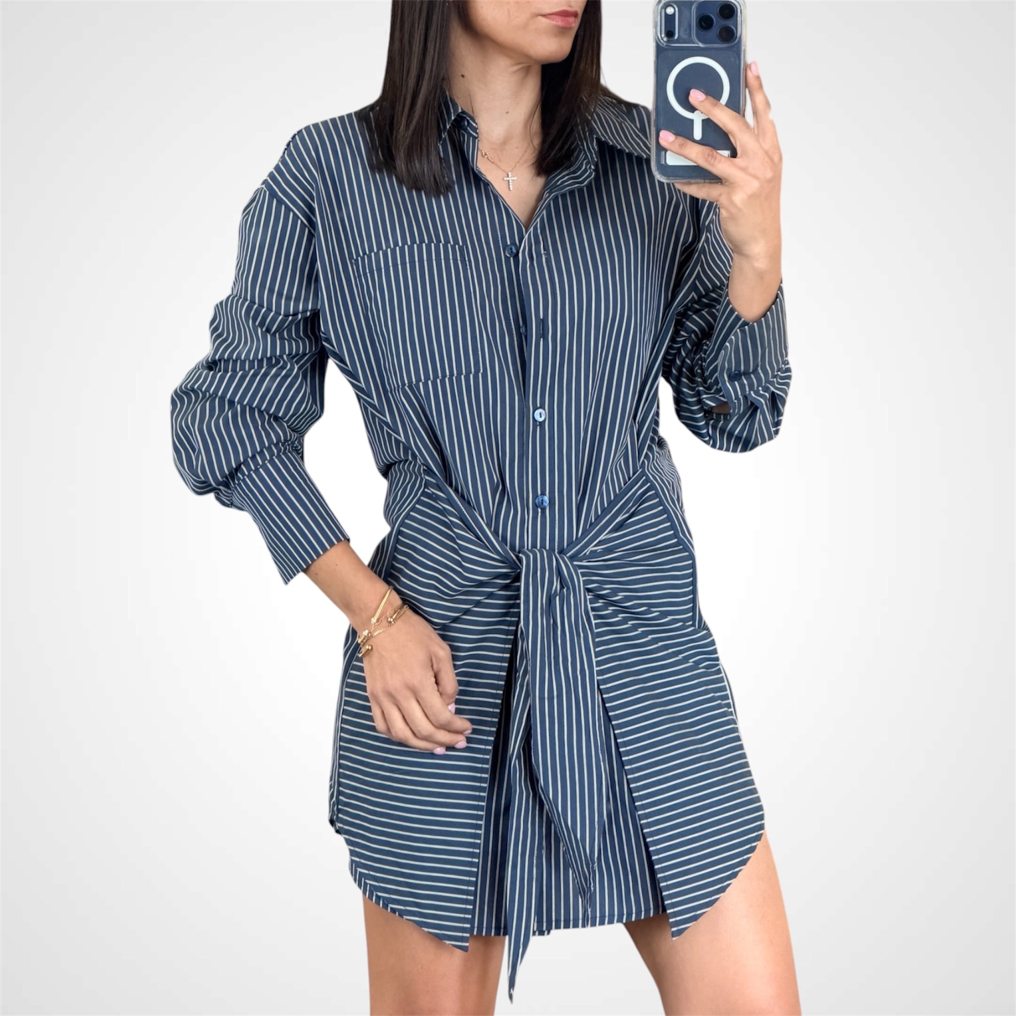 Pin Stripe Wrap Mini Dress-2