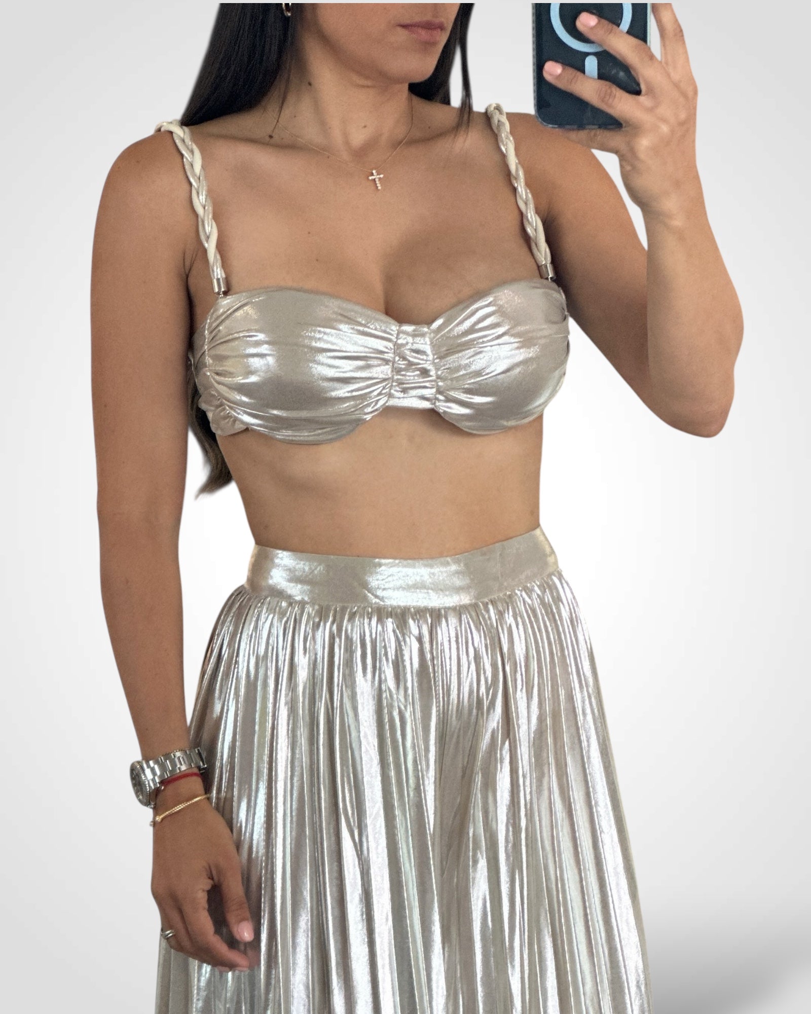 SILVER METALLIC TWO PIECE SET•-2