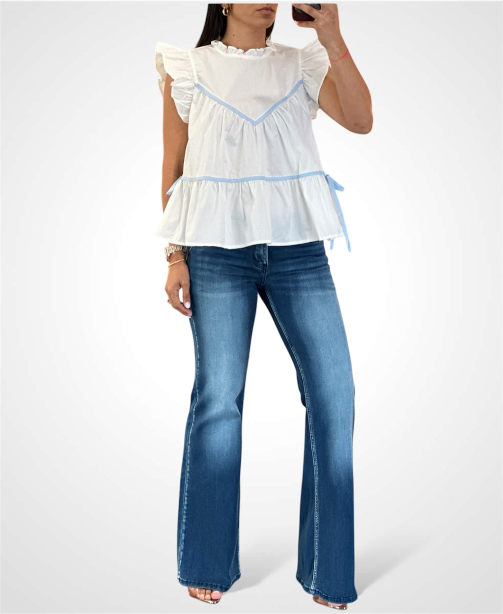 OFF WHITE NECKLINE RUFFLE TOP