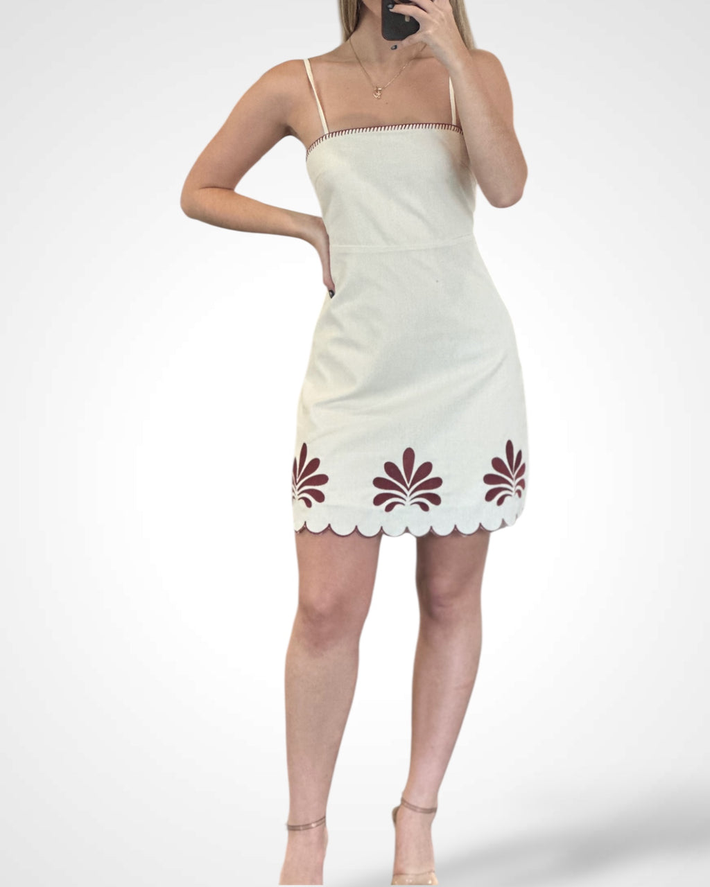 LINEN EMBROIDERY DETAIL MINI DRESS