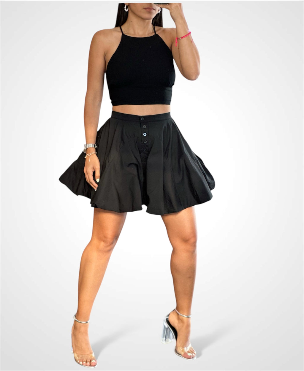 BUTTON DOWN MINI BUBBLE SKORT