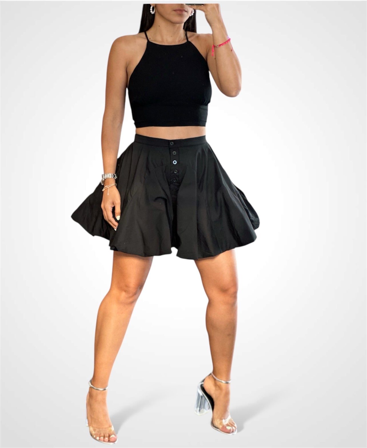 BUTTON DOWN MINI BUBBLE SKORT•