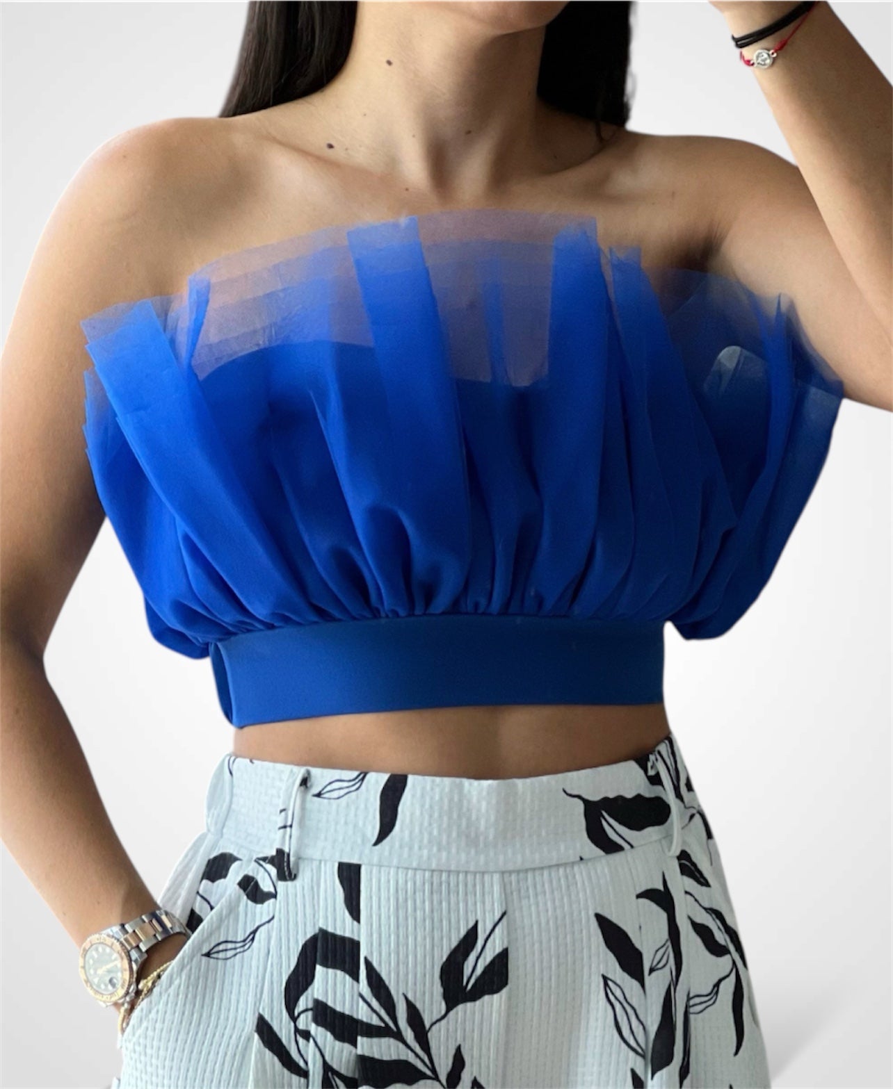 Royal Blue Ruffle Mesh Crop