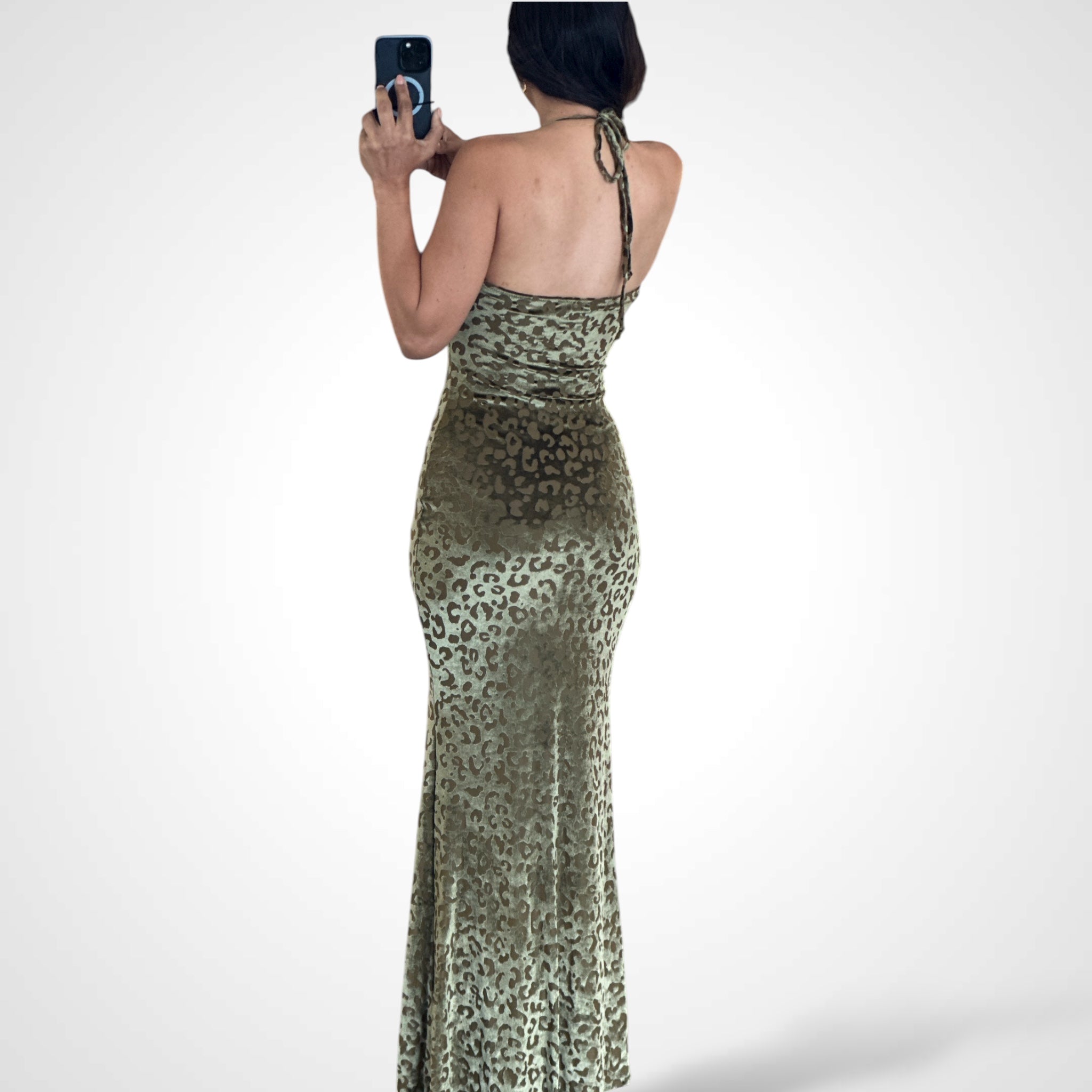 Halter Leopard Print Maxi Dress