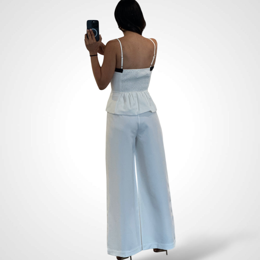 OFF WHITE BUTTON DOWN CAMI AND WIDE LEG PANTS SET