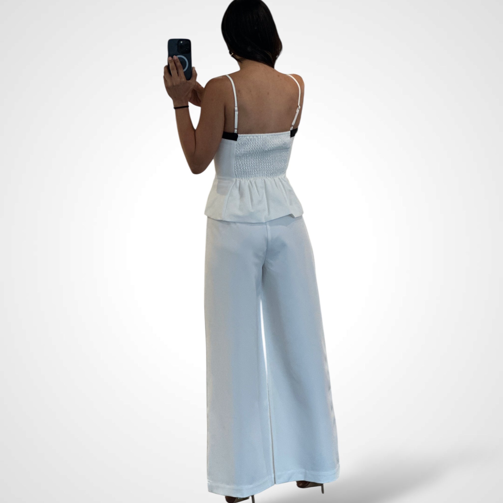 OFF WHITE BUTTON DOWN CAMI AND WIDE LEG PANTS SET