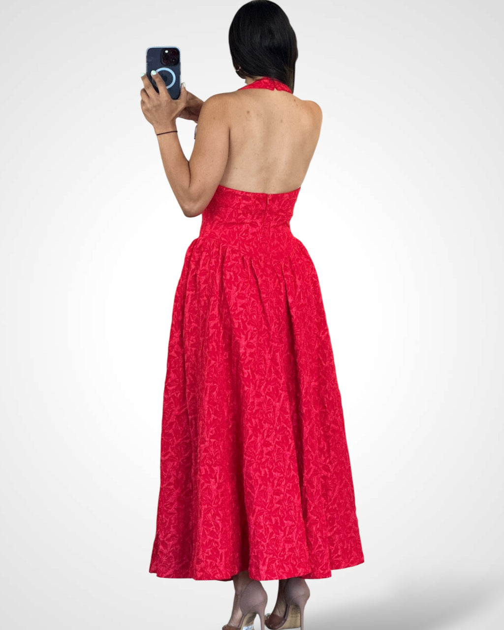 Puff Jacquard Midi Dress