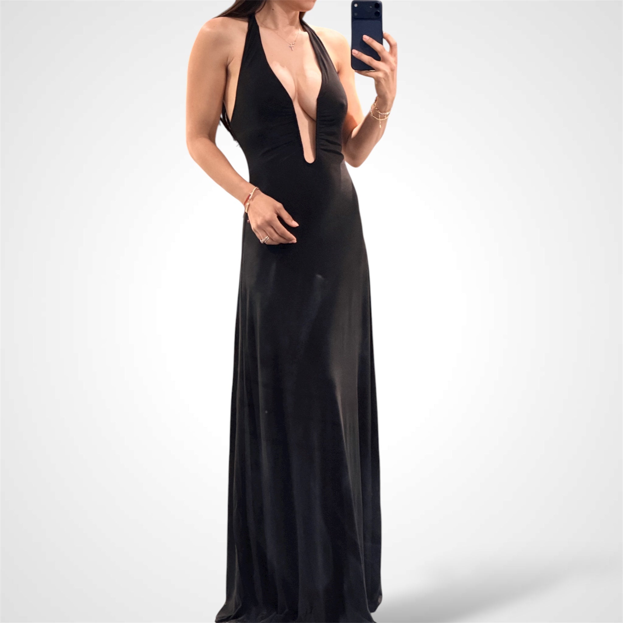 Black Elegance Slinky Maxi Knit Dress•-1