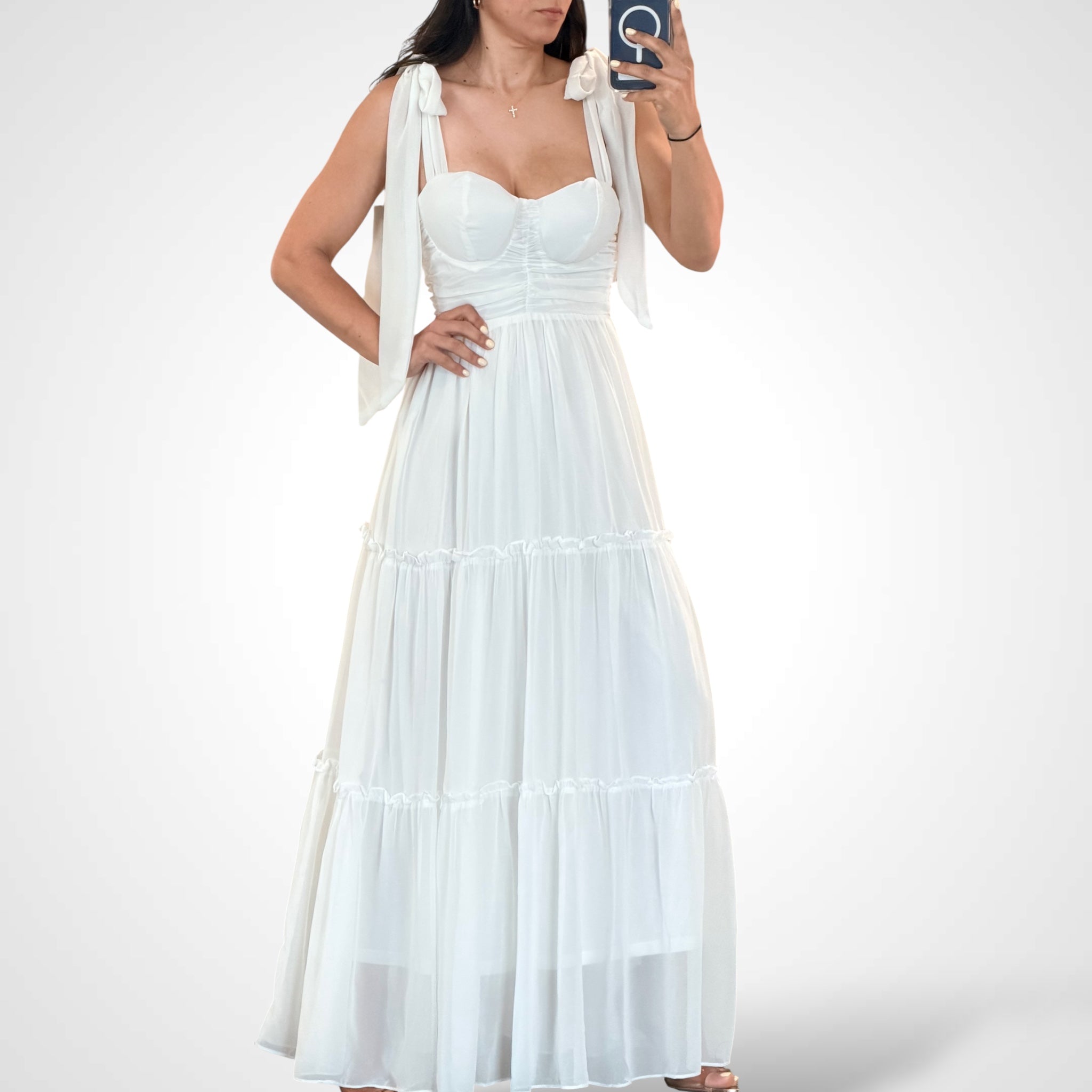 Sleeveless Smock Back Tiered Maxi Dress•
