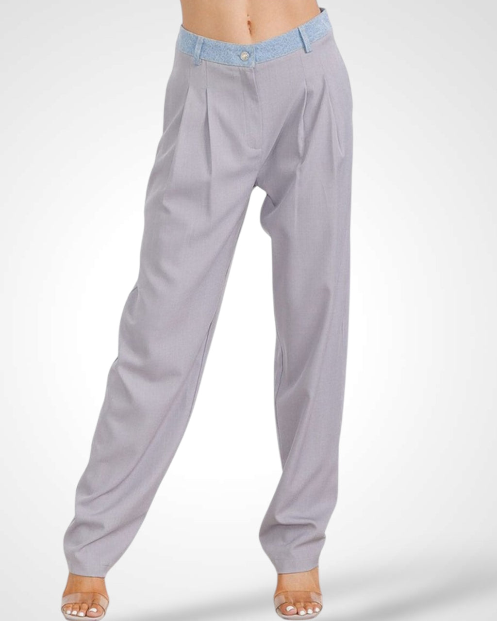 BUTTON CLOSURE FRONT POCKETS PLEATED PANTS