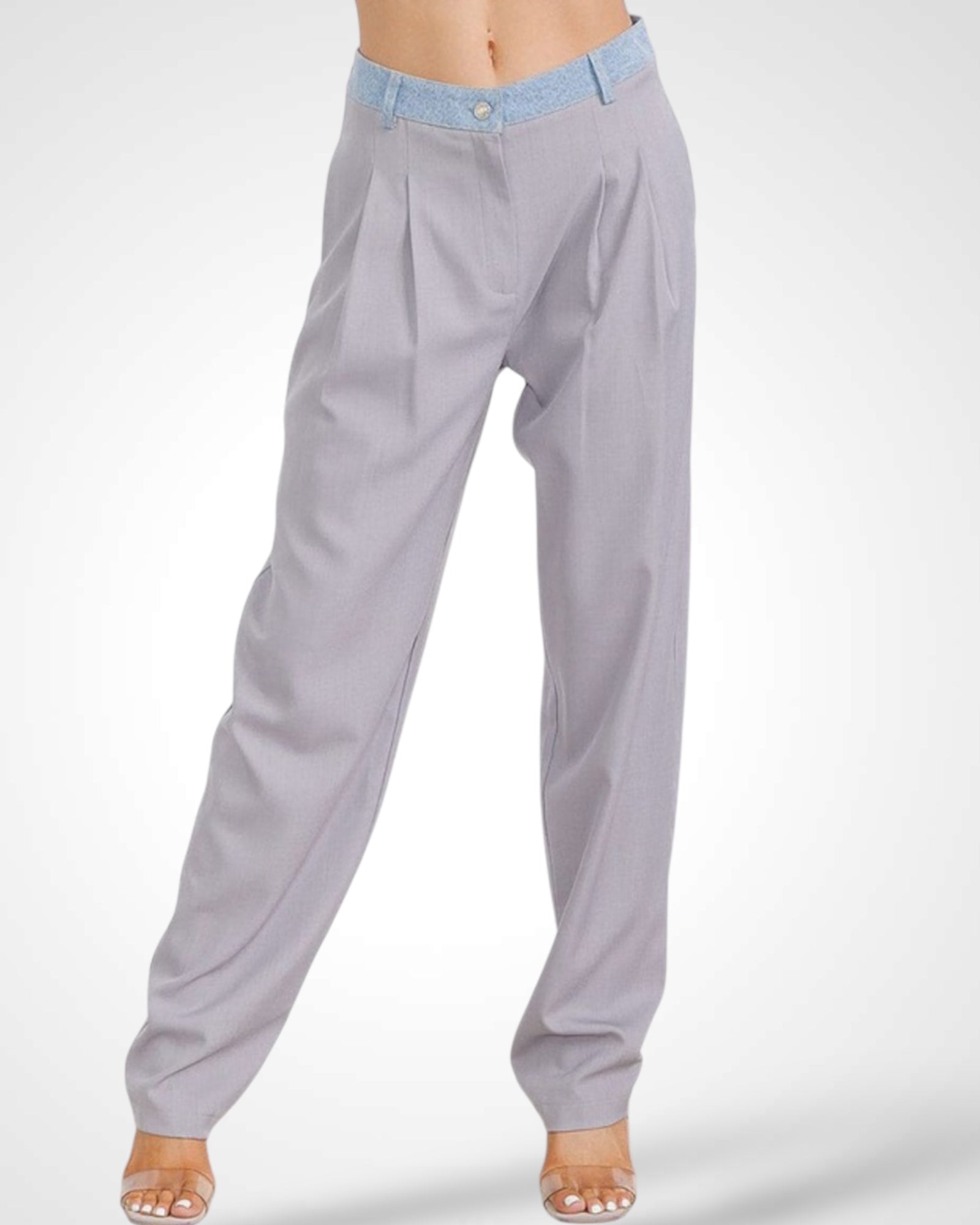 BUTTON CLOSURE FRONT POCKETS PLEATED PANTS•-1