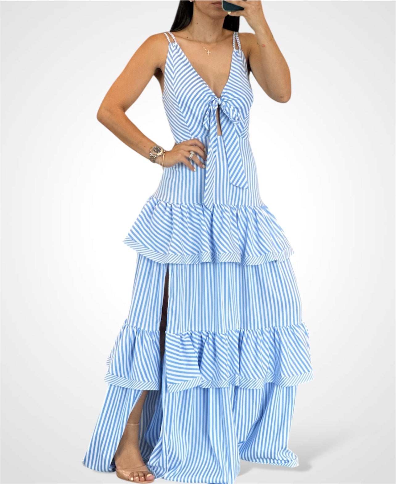 Ruffle Stripe Maxi Dress