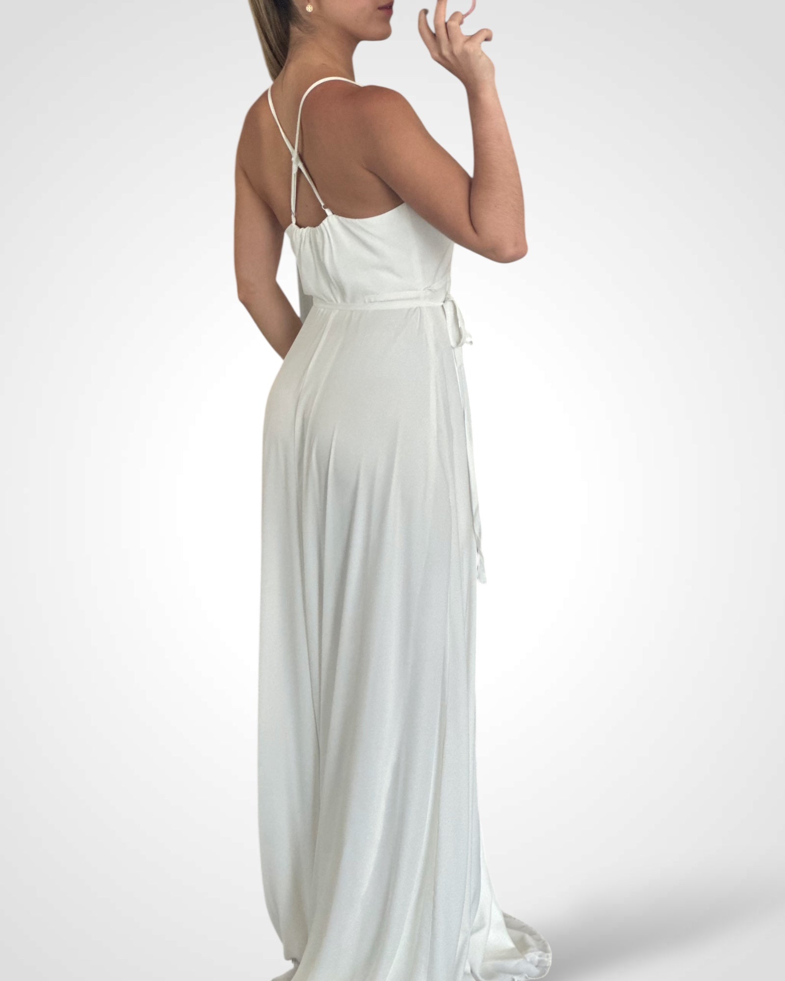 Sleeveless Surplice Self Tie Maxi Dress-5