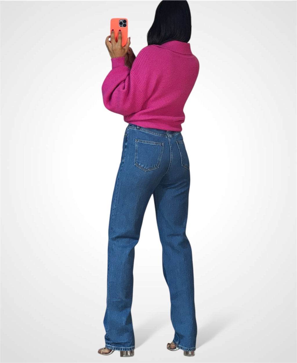 V NECK COLLARED PLAIN LIBBED CROPPED SWEATER