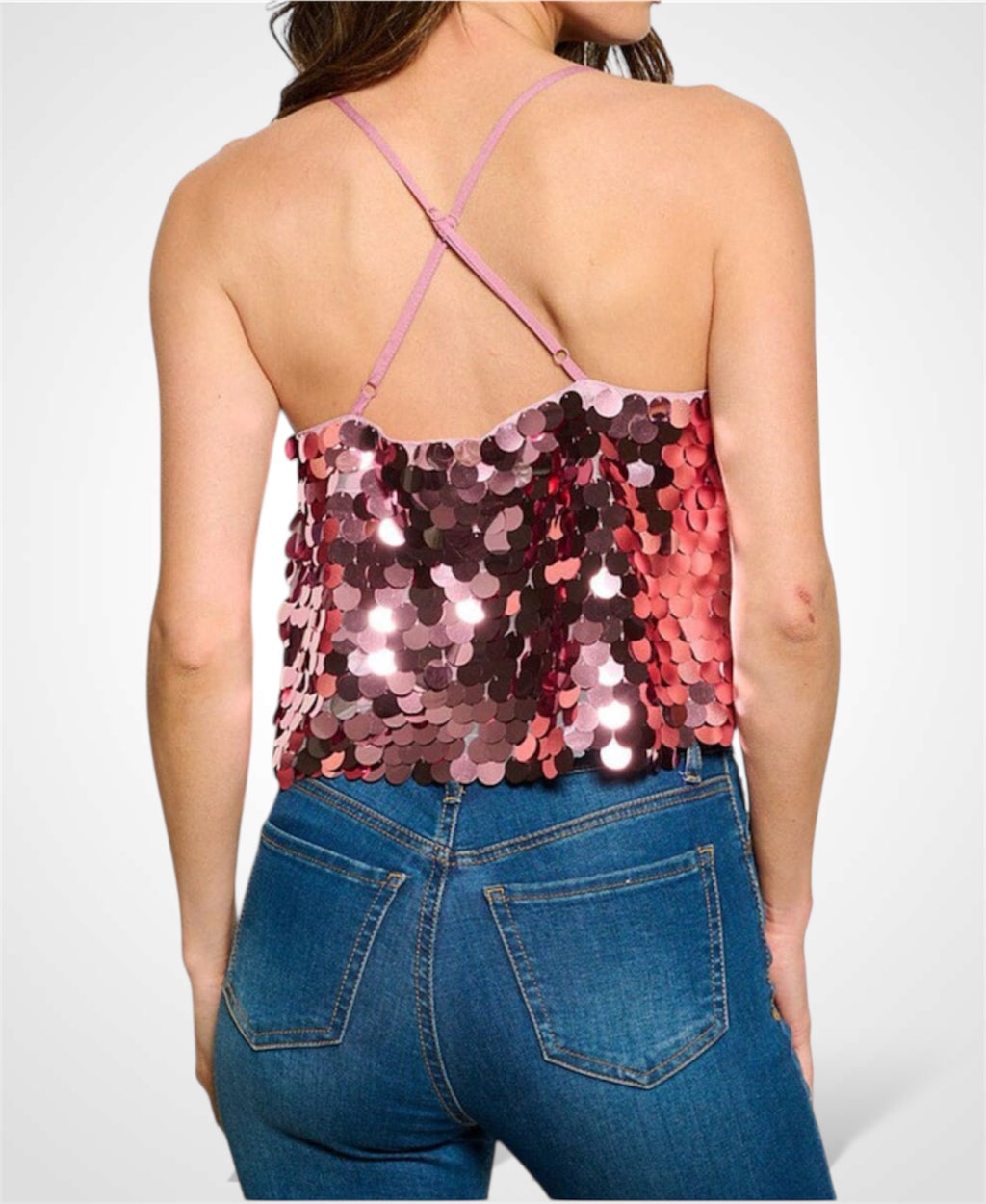 SLEEVELESS OPEN BACK SEQUINS TANK TOP