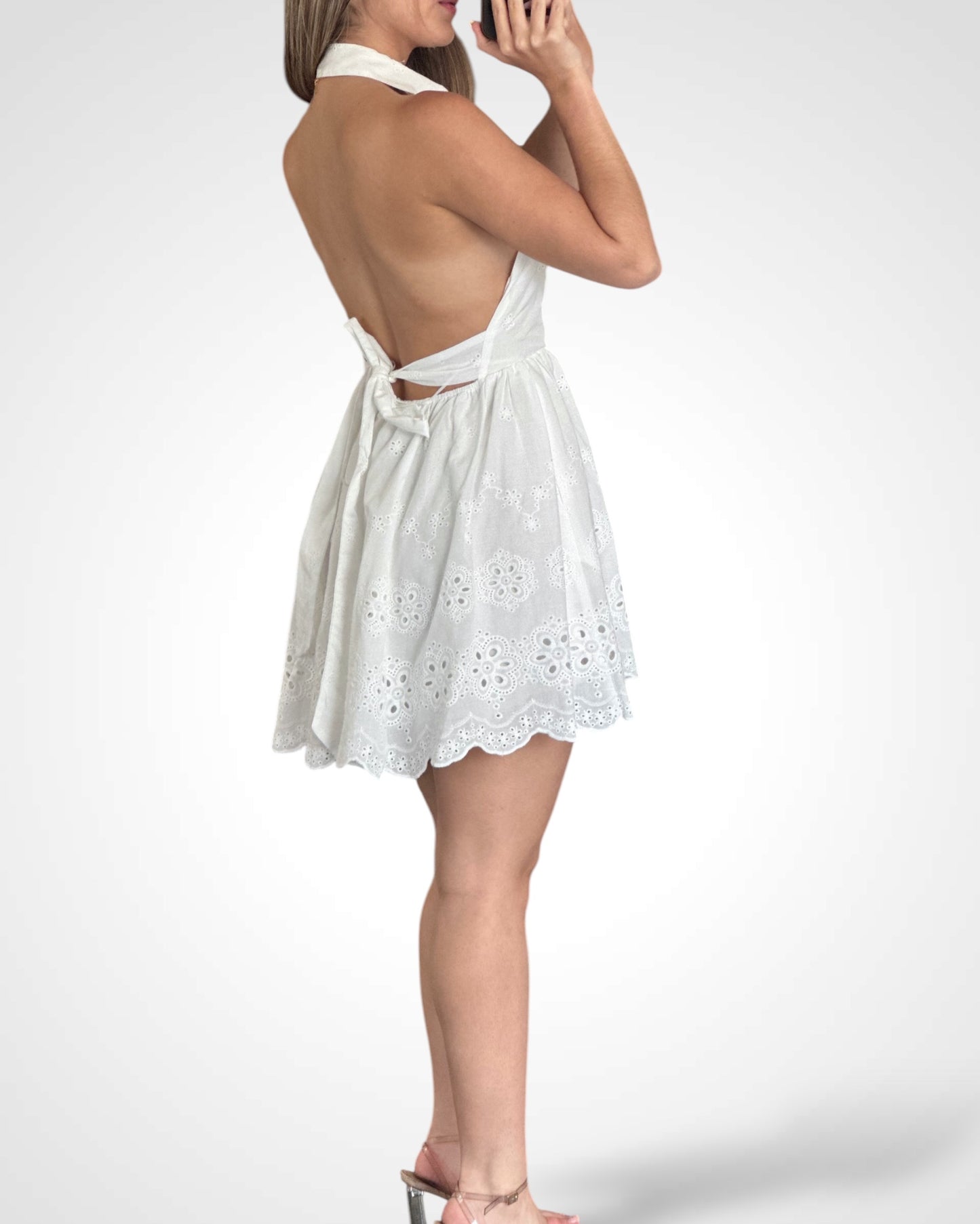 SJQ-EYELET HALTER SHIRT STYLE COLLARED MINI DRESS