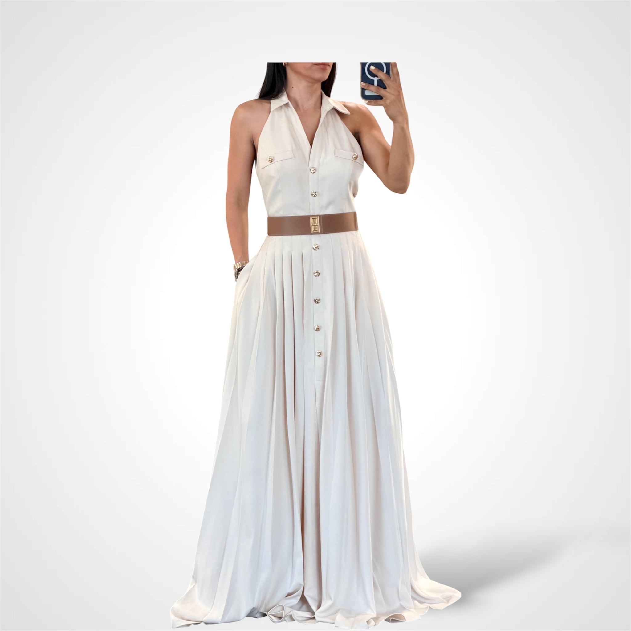 VEST BELTED PLEATED DRESS