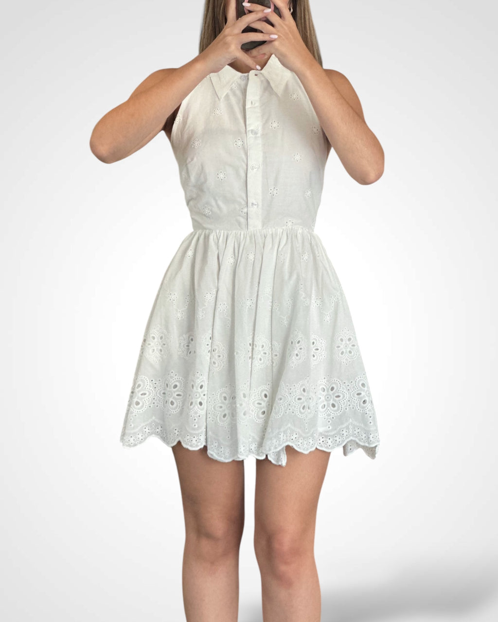 SJQ-EYELET HALTER SHIRT STYLE COLLARED MINI DRESS