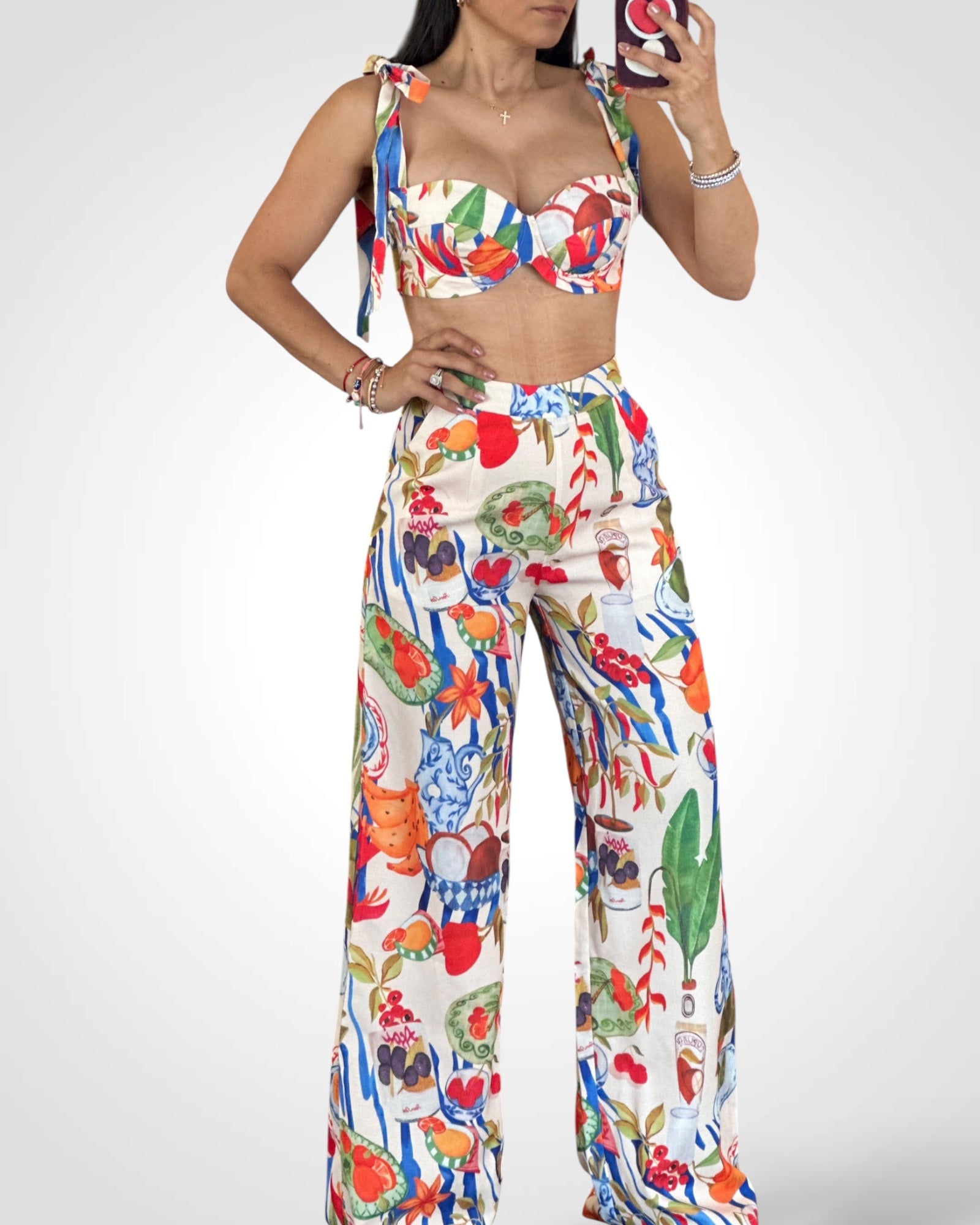 TROPICAL FRUIT PRINT TOP PANT SET