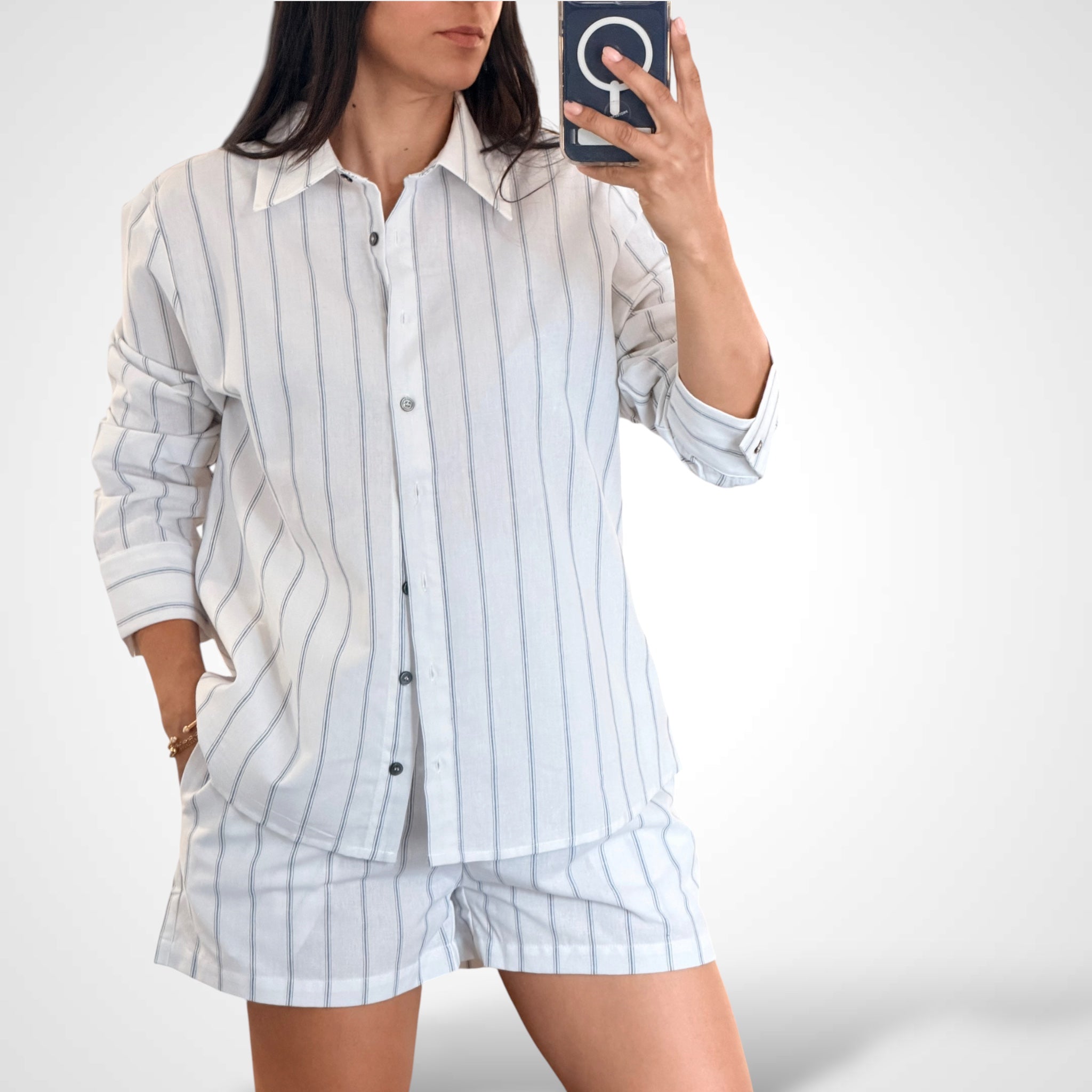 Shirt Elastic Waist Shorts Colorblock Stripes Set•-2