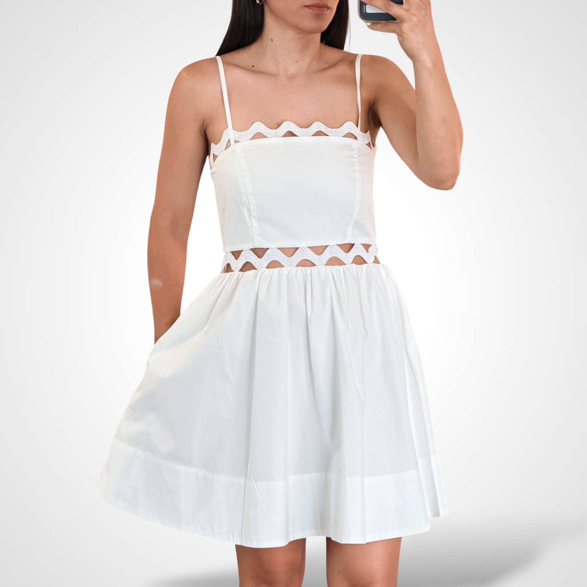 Square Neck Front Pockets Smock Self Tie Mini Dress•-2