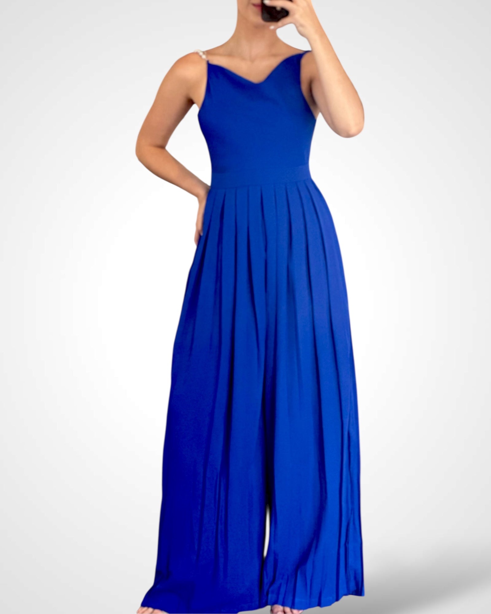Pearl Detail Wide Leg Jumpsuit•