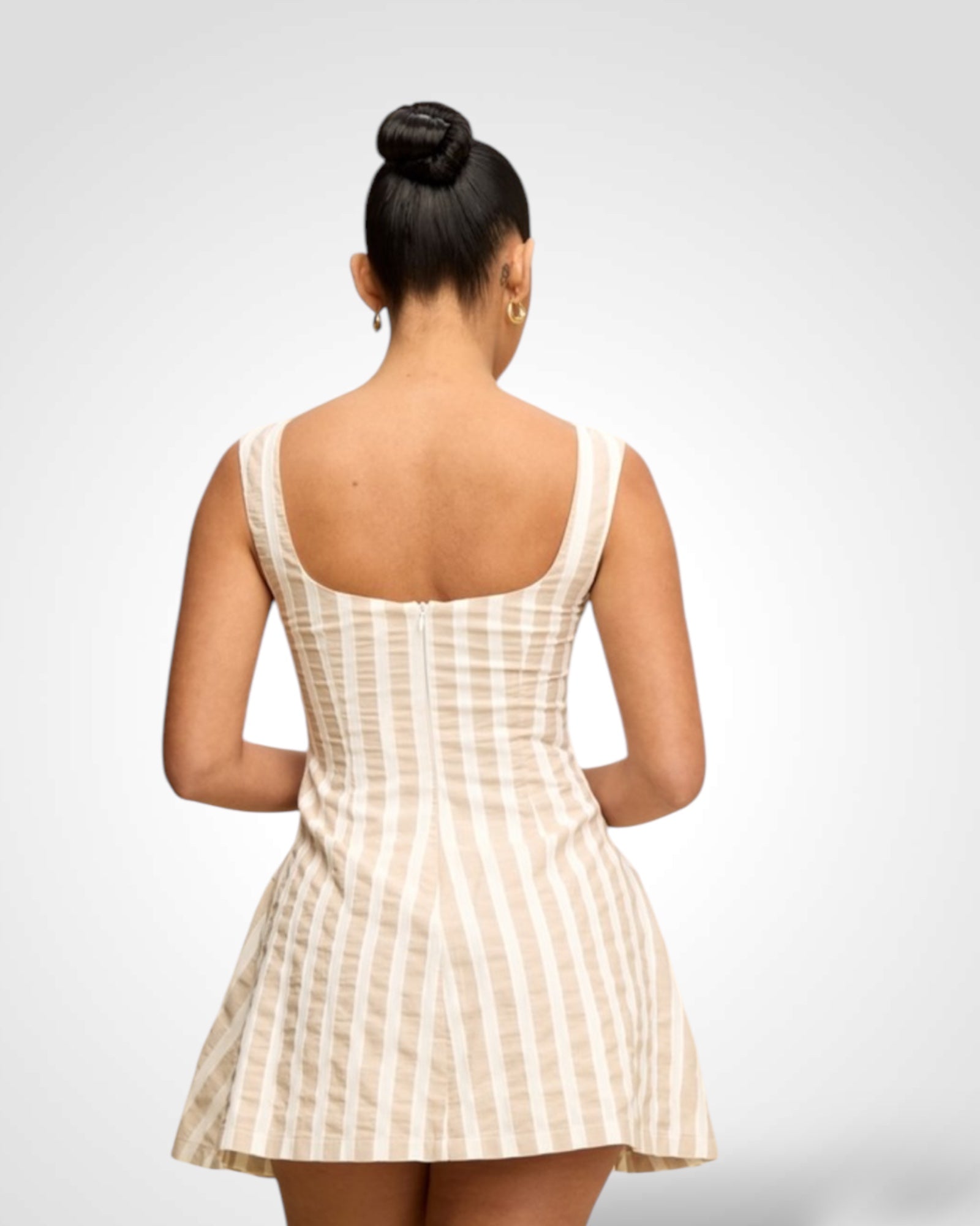 TAUPE TEXTURED STRIPE FLARE DRESS