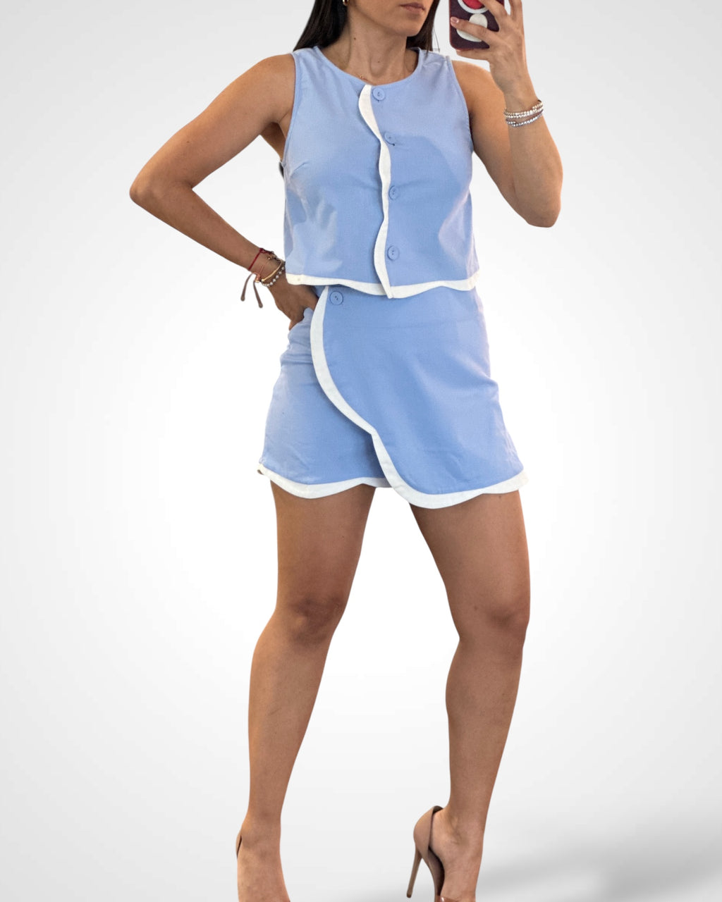 Contrast Scallop Edge Linen Set