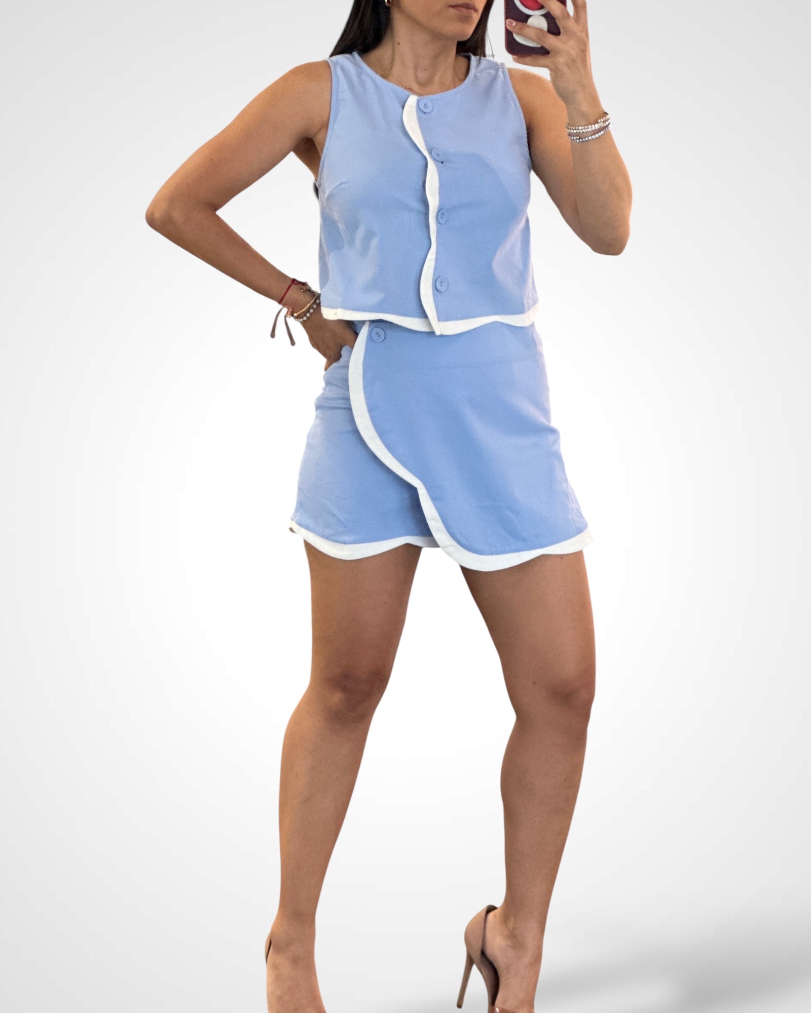 Contrast Scallop Edge Linen Set