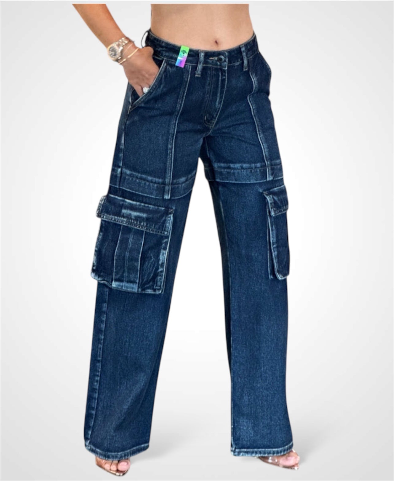 Dark Stone Cargo Pocket Jeans•-1
