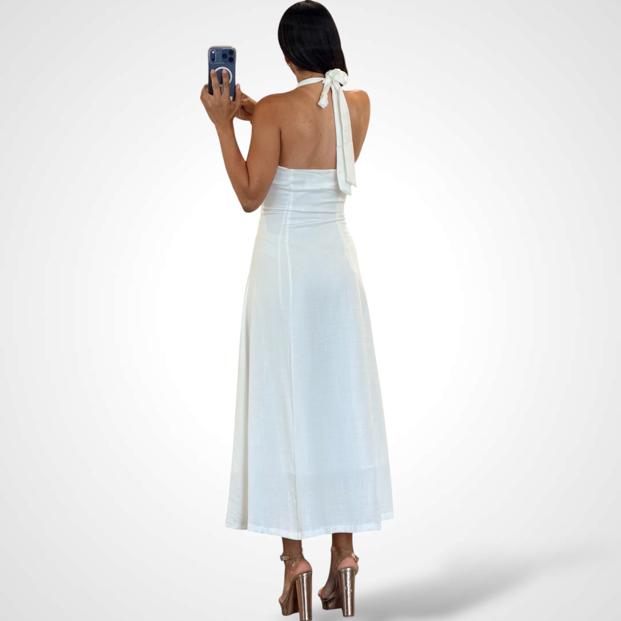 Halter Fit & Flare Midi Dress-3
