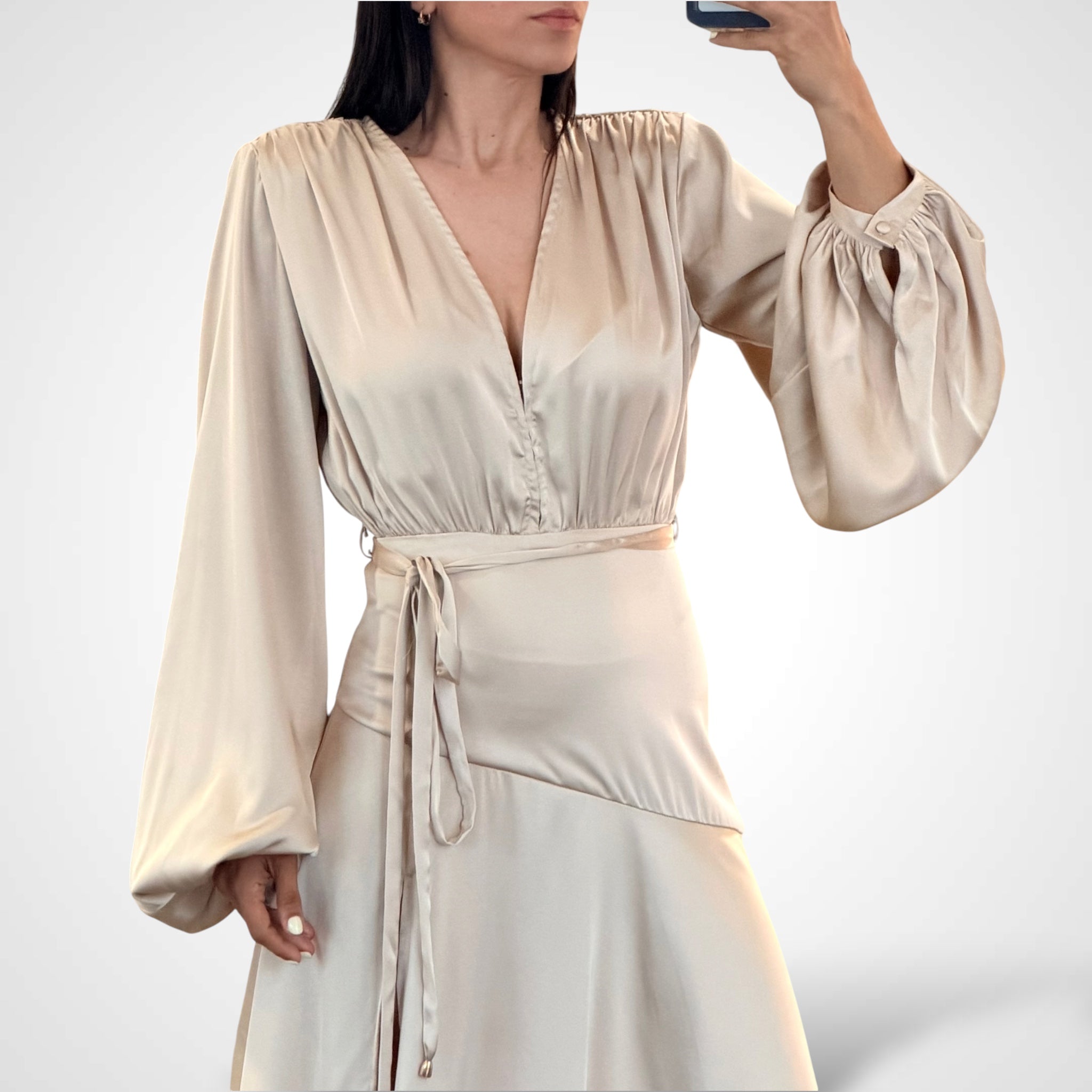 Satin Ultra Maxi Gown Beige•-2