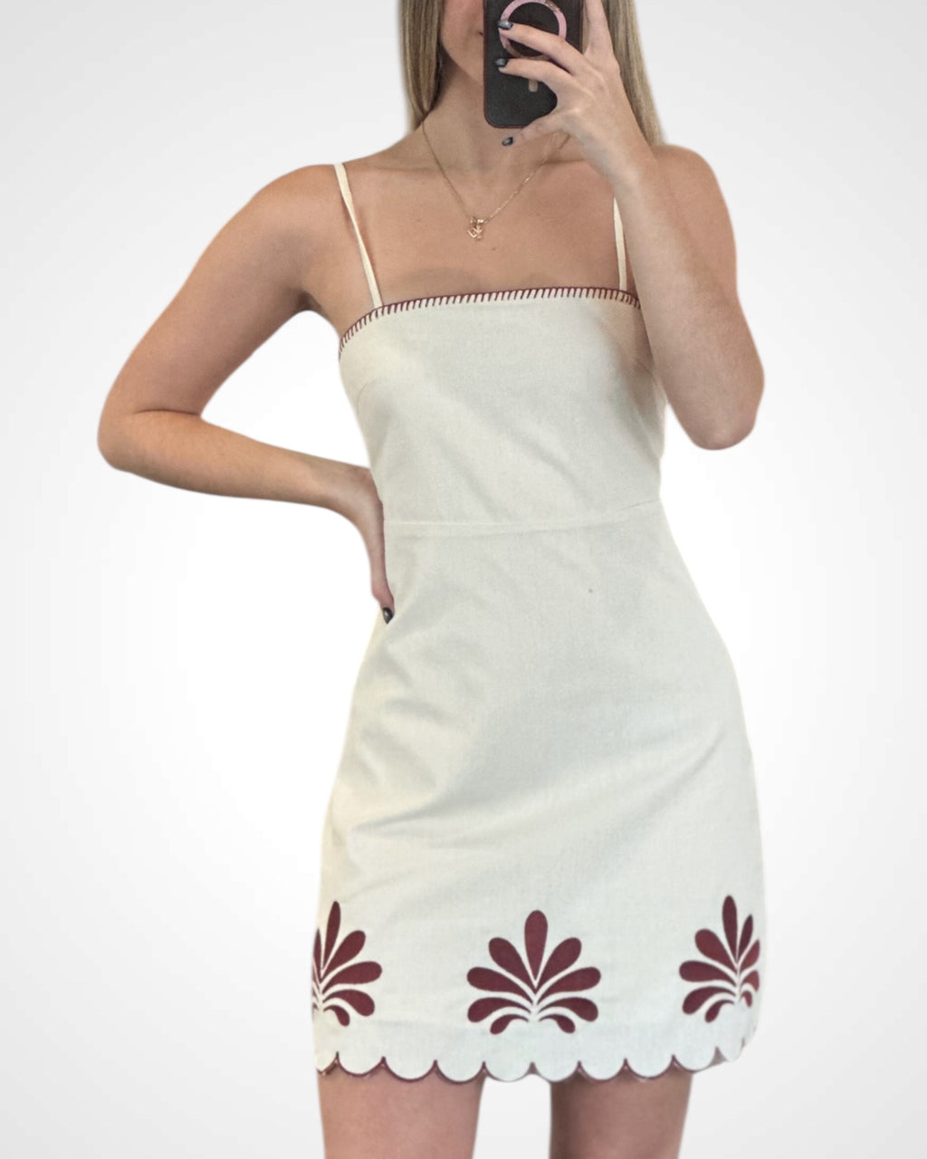 LINEN EMBROIDERY DETAIL MINI DRESS