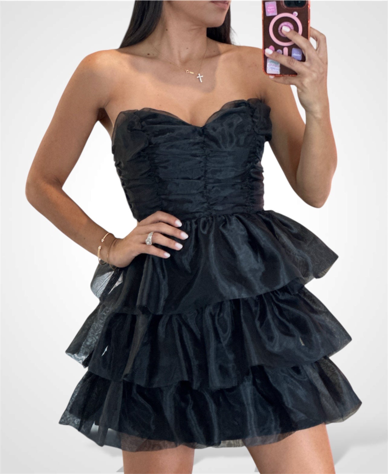 BLACK RUFFLE LAYER DRESS•-1