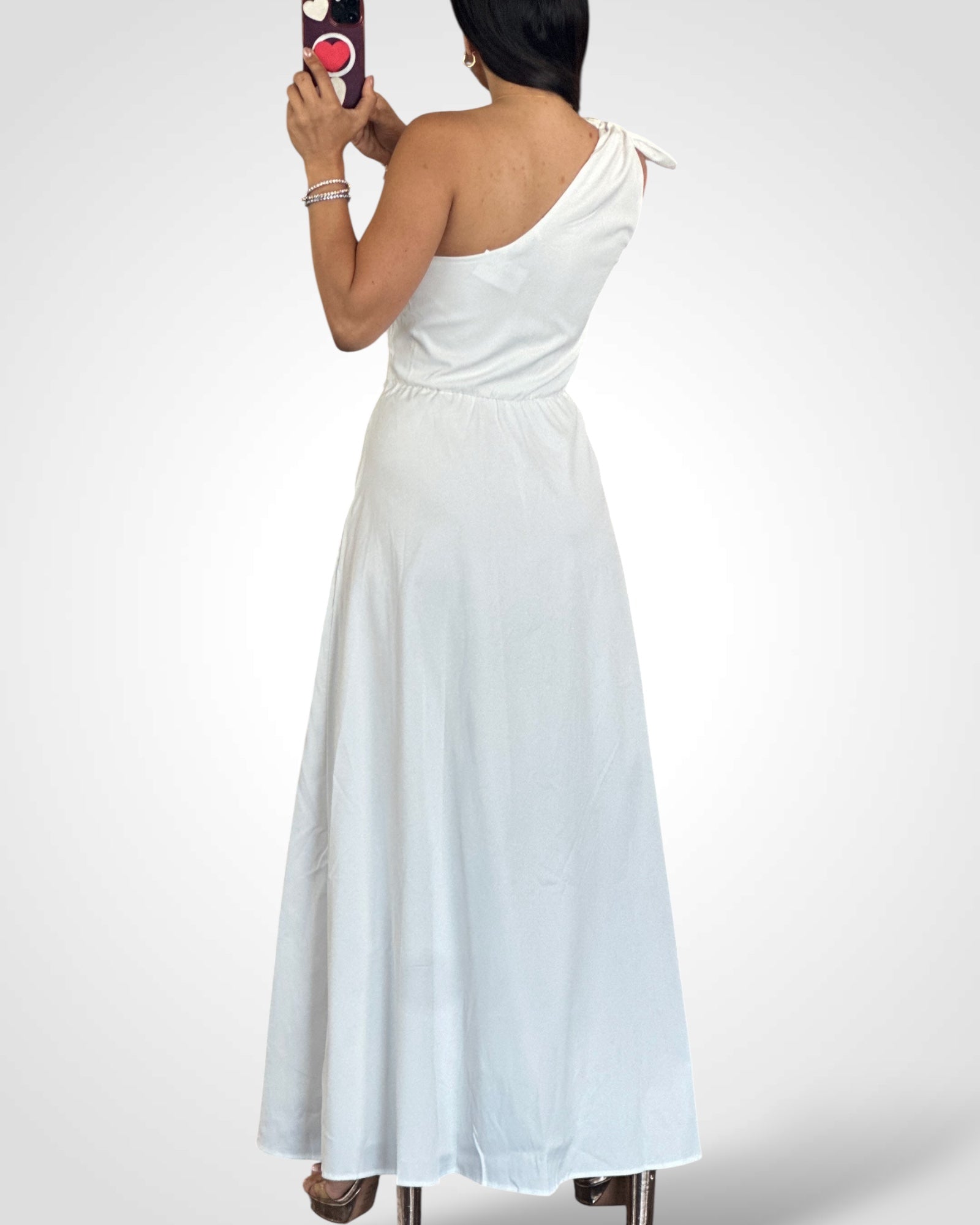 One Shoulder Solid Color Mid Dress