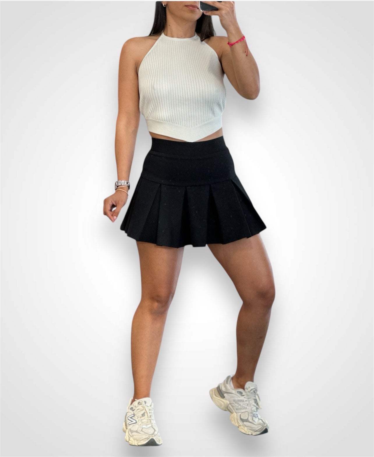 RIBBED KNIT HANDKERCHIEF HALTER CROP TOP•-2