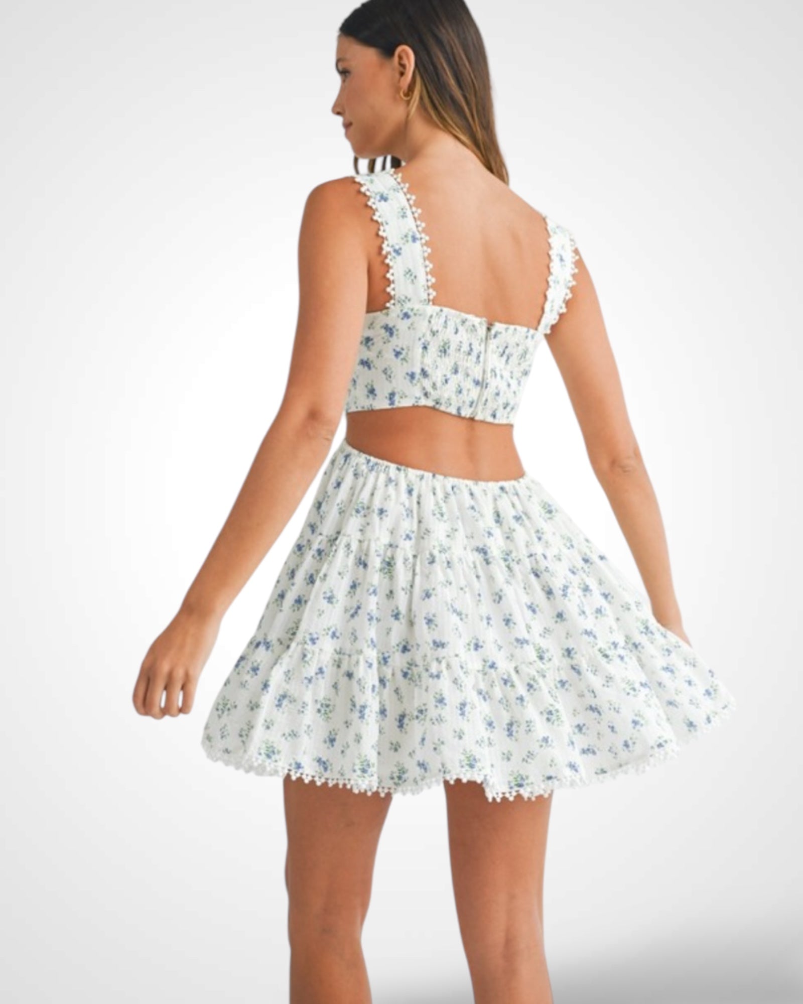 FLORAL PRINT TIERED CUT-OUT BABYDOLL MINI DRESS•-6