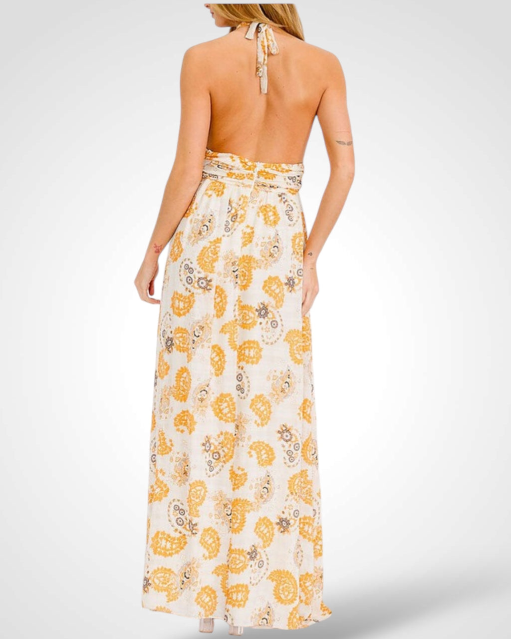 HALTER NECK OPEN BACK FRONT SLIT FLORAL MAXI DRESS