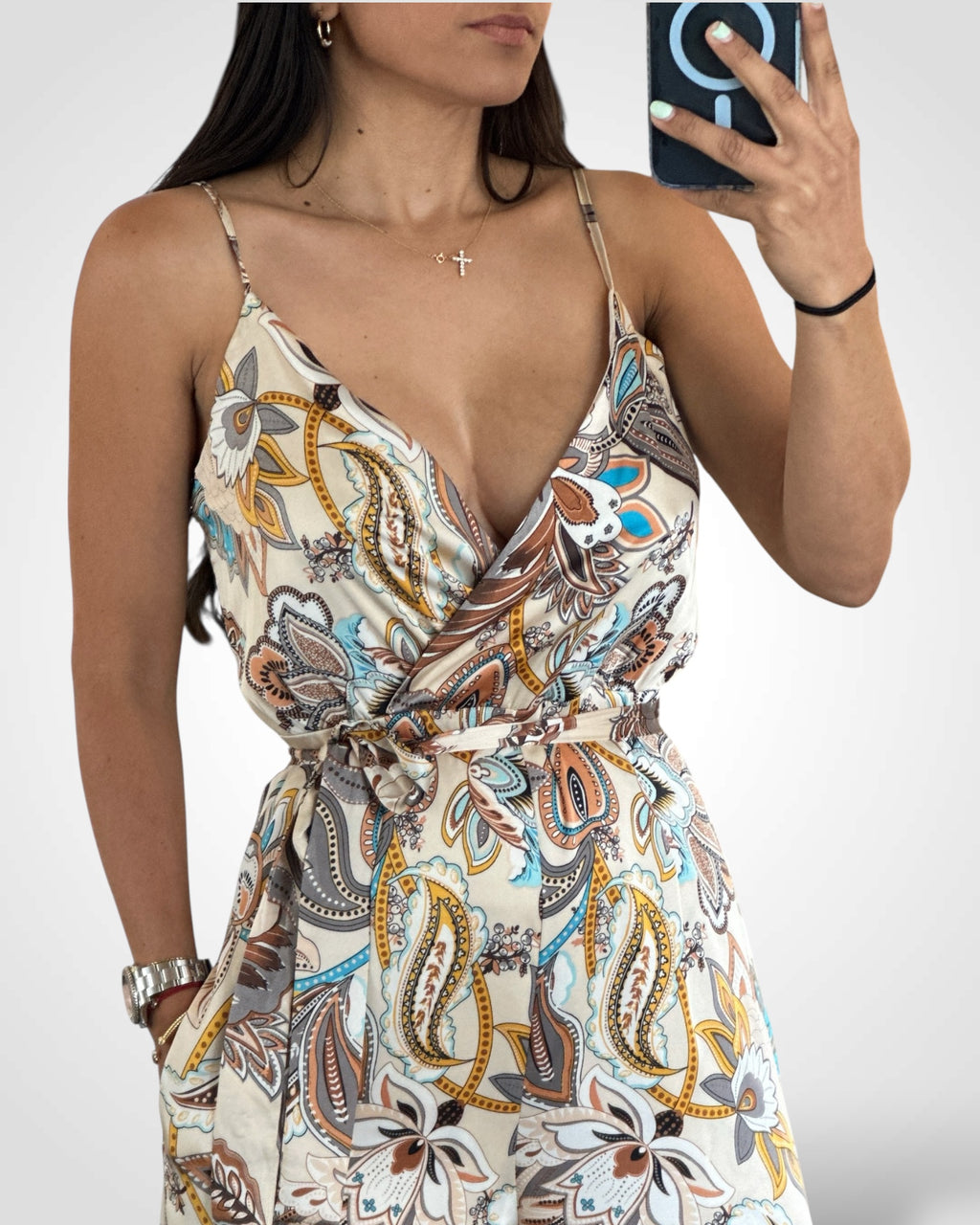 SLEEVELESS SURPLICE MULTI PRINT WIDE LEG JUMPSUIT