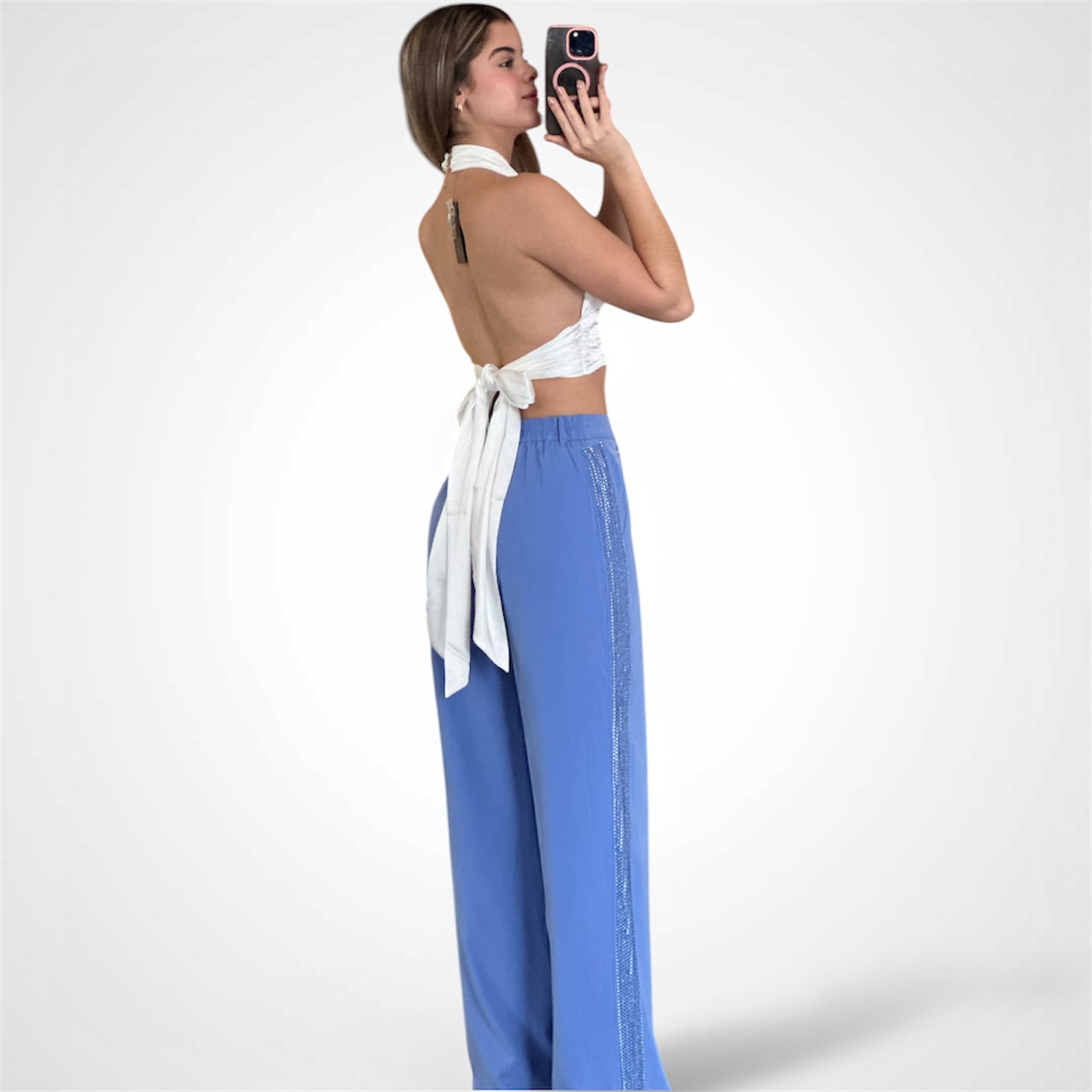 PAULINA SIDE RHINESTONE SLACKS HIGH RISE PANTS•-3
