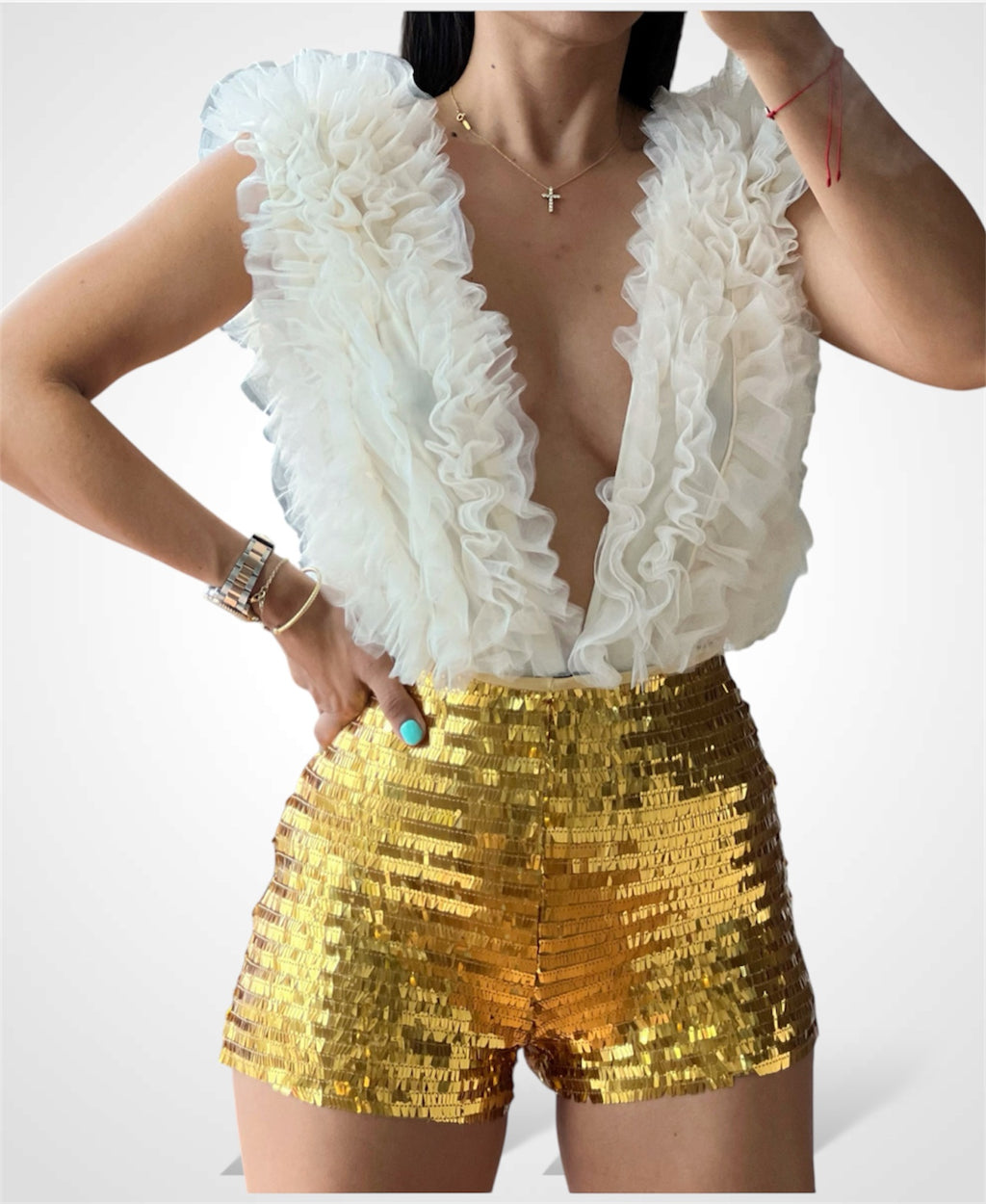 Gold Sequin Fitted Hot Pants