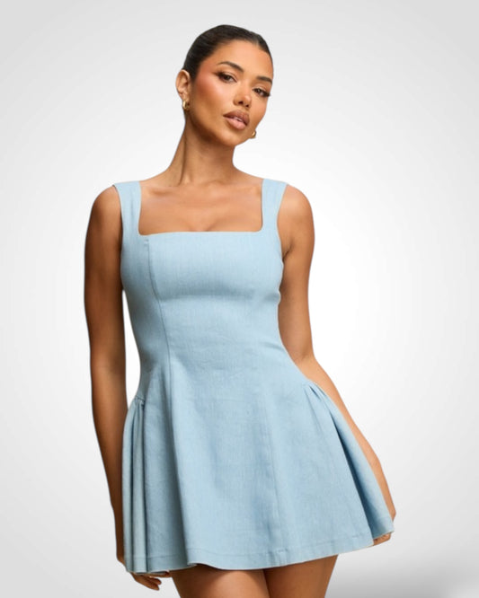 Light Denim Mini Flare Dress