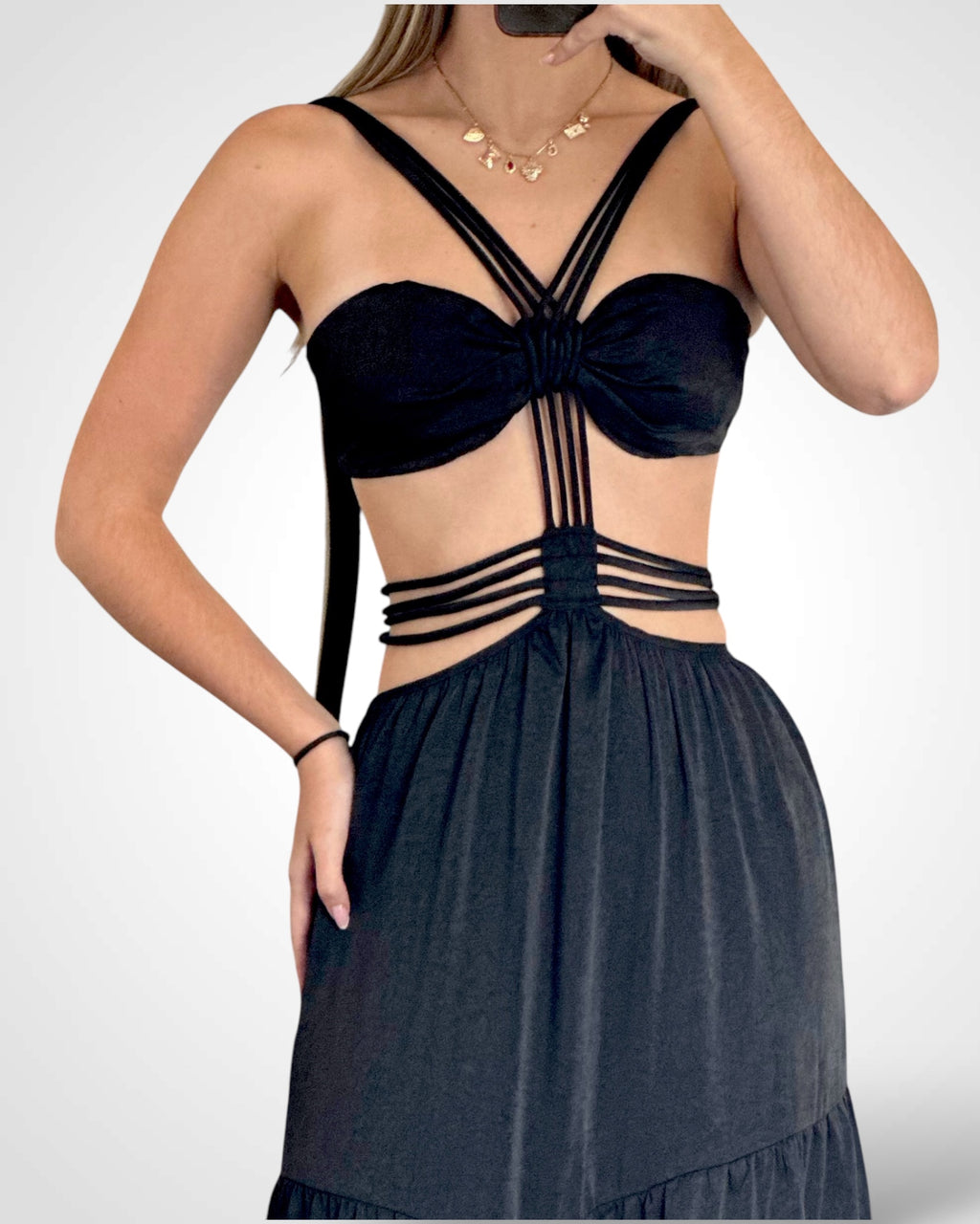 HALTER NECK SEXY HOLLOW CAKE MAXI DRESS