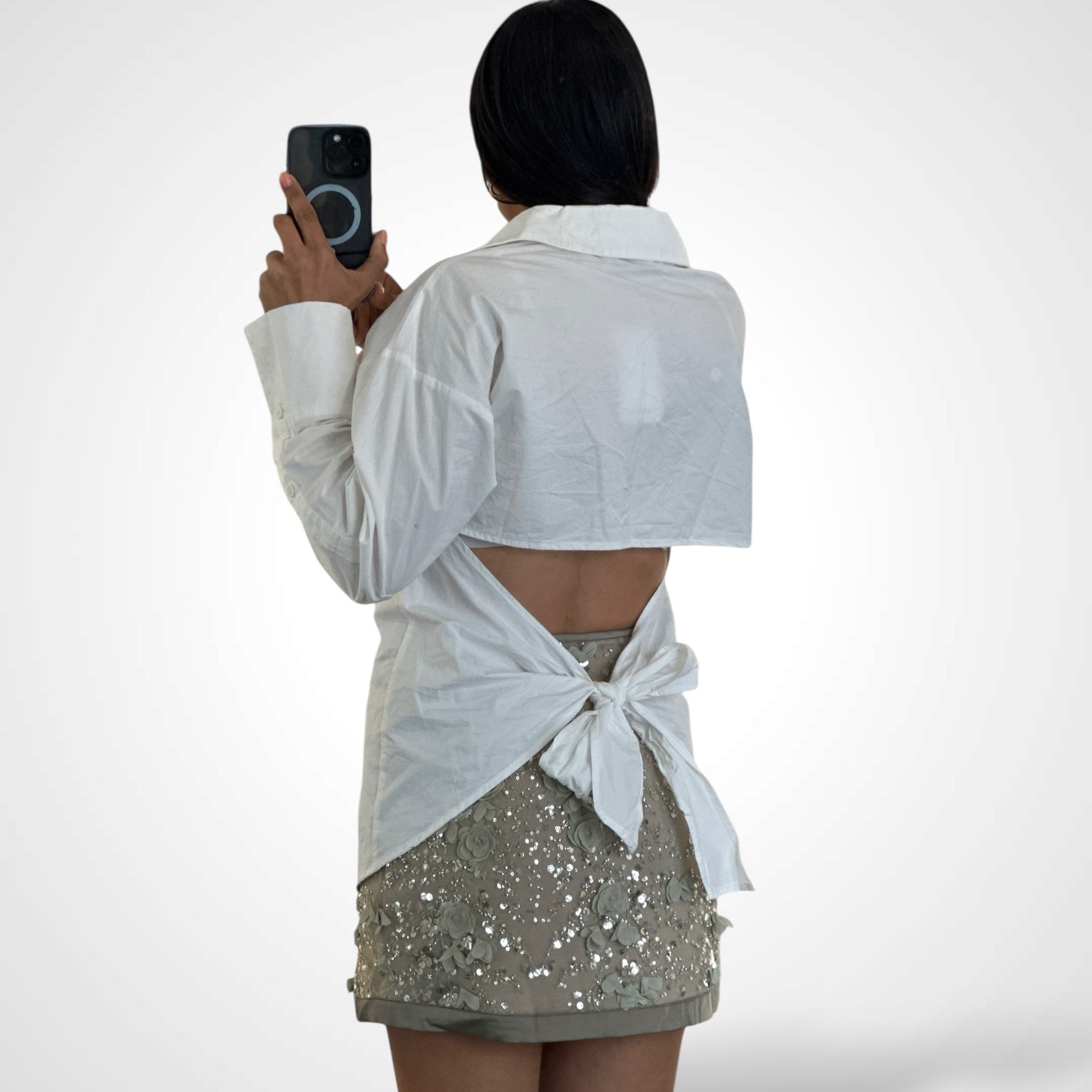 OFF WHITE BACK-TIE DETAIL LONG SLEEVE SHIRT•-3